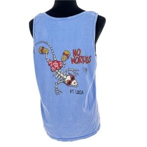 Saint Lucia "No Worries" Garment Dyed Tank Top Size Medium Gildan Ultra Cotton